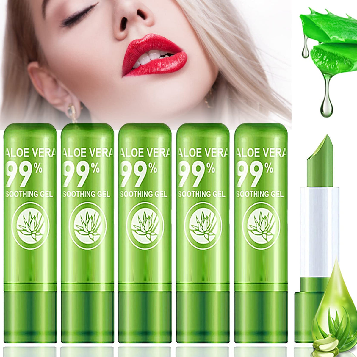 Lzylls 6 Pack Aloe Vera Lipstick - Color Changing, Long Wear, Waterproof, Moisturizing Balm