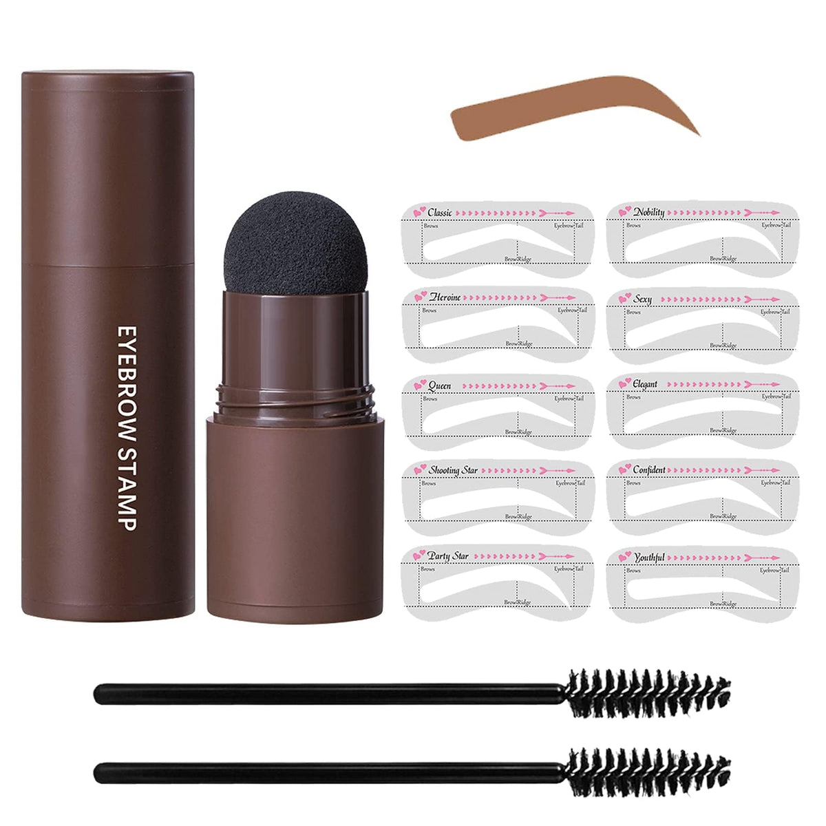 Lokfar Waterproof Eyebrow Stamp Kit With 10 Stencils & Brushes - Light Brown, 0.06 Ounce