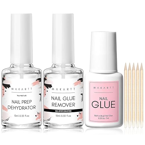 Makartt Nail Dehydrator & Glue Set - Acid Free Primer & Remover For Press-On Nails, 27Ml Total