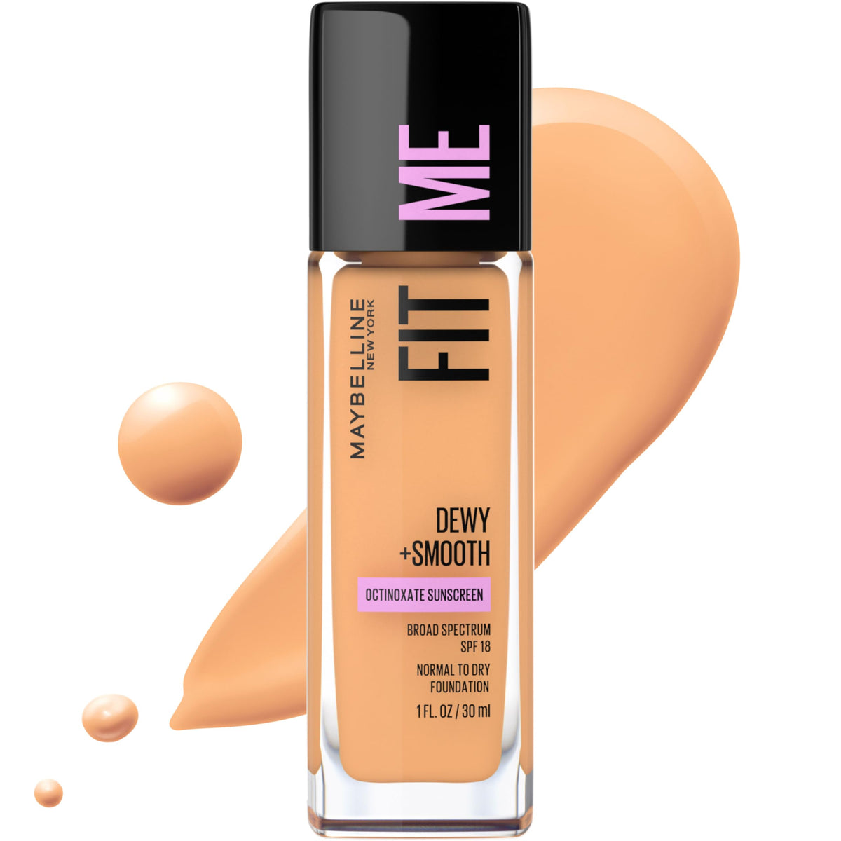 Maybelline Fit Me Dewy + Smooth Foundation, Soft Tan, 1 Fl Oz - Flawless Finish Makeup