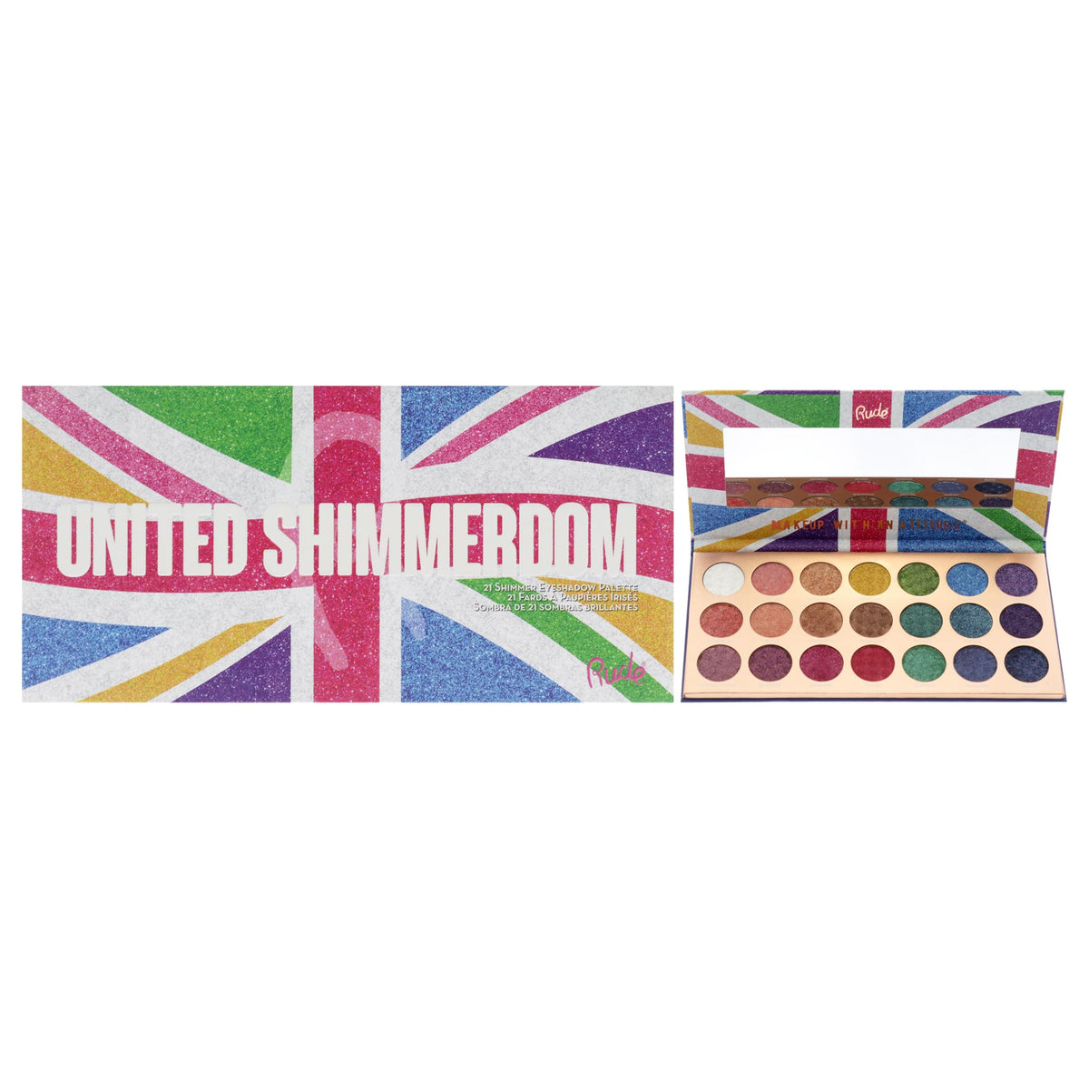 Rude Cosmetics United Shimmerdom Eyeshadow Palette  21 Shimmer for Women  088 oz Eye Shadow