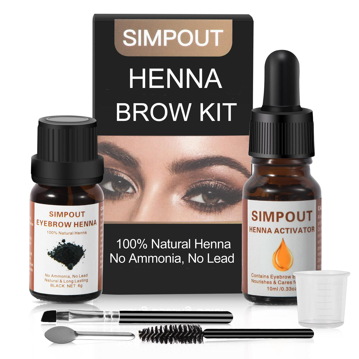 Simpout Henna Eyebrow Tint Kit - Natural Black Diy Tinting For Home & Salon, 1Oz