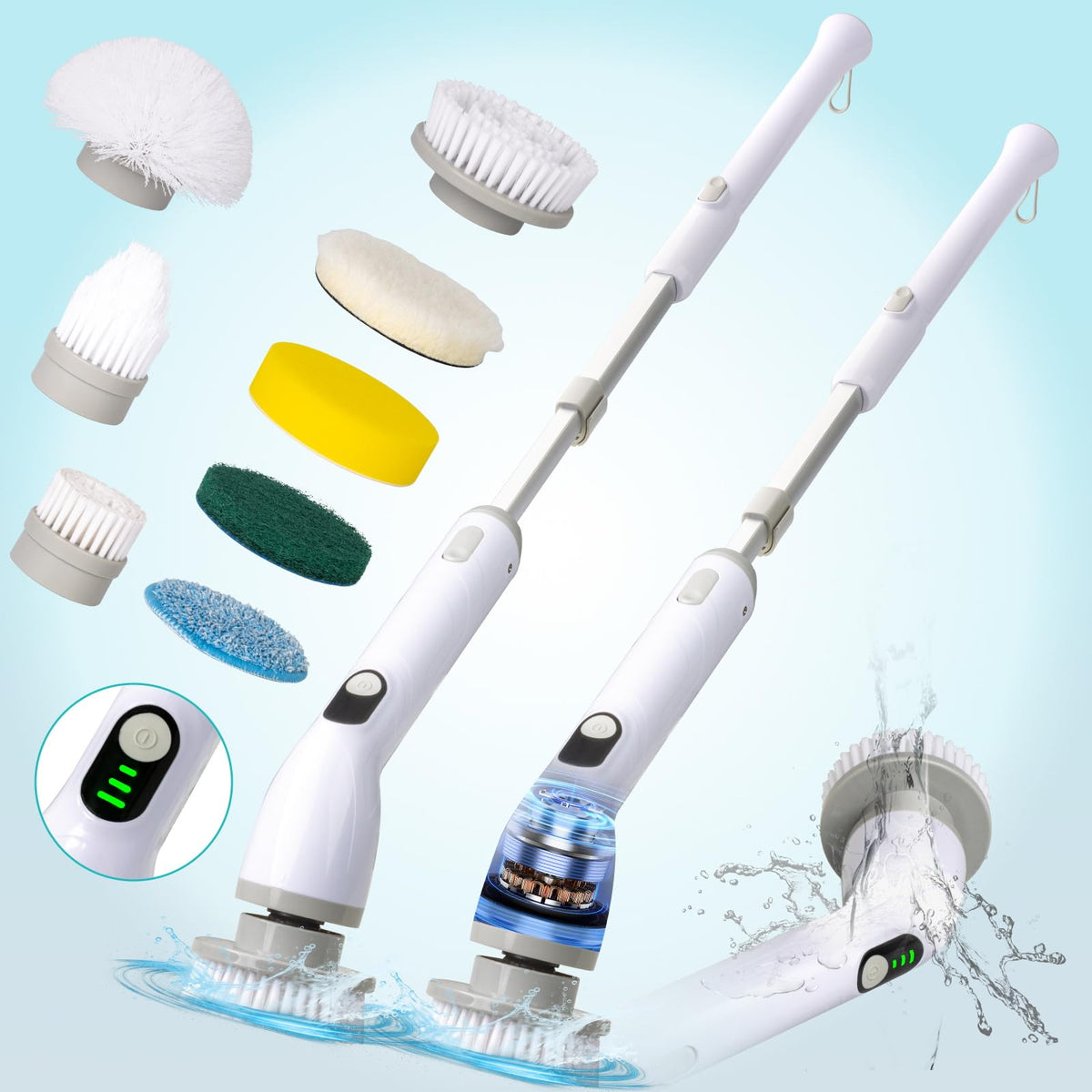 Homtik Electric Spin Scrubber With 8 Brush Heads, Cordless Cleaning Brush For Bathroom & Car