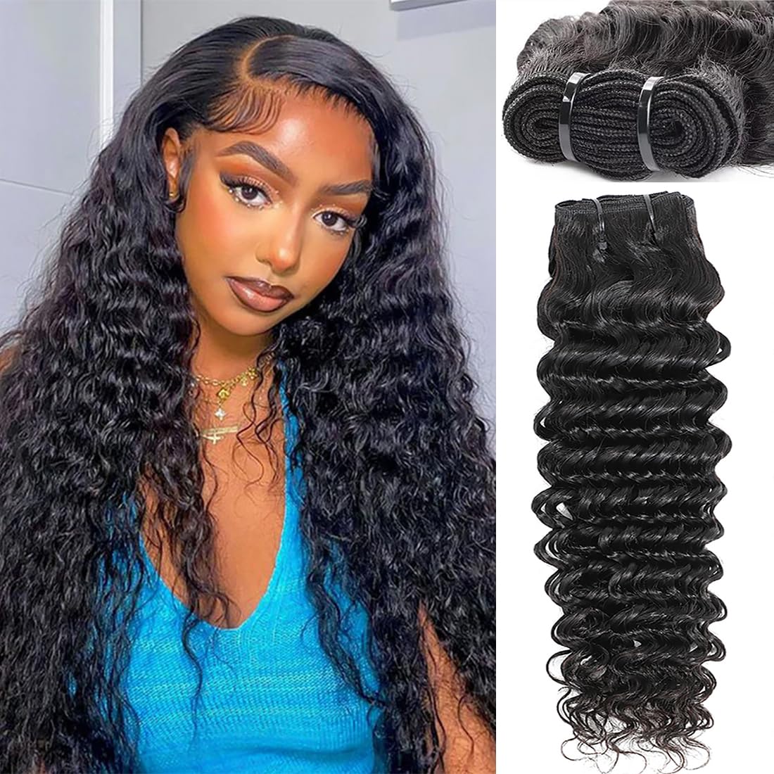 Chikamlty 24 Inch Deep Wave Human Hair Bundles - Brazilian Virgin Deep Curly For Black Women