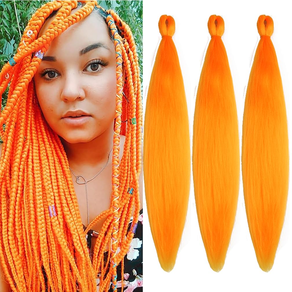 Balinghair 28 Inch Pre Stretched Kanekalon Braiding Hair - Orange Yaki Texture (Pack Of 3)