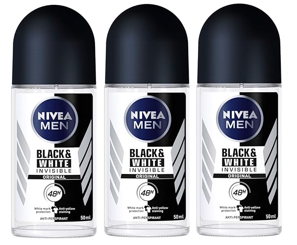 Nivea Men Invisible Black & White Deodorant Roll-On 48H, 50Ml (Pack Of 3)