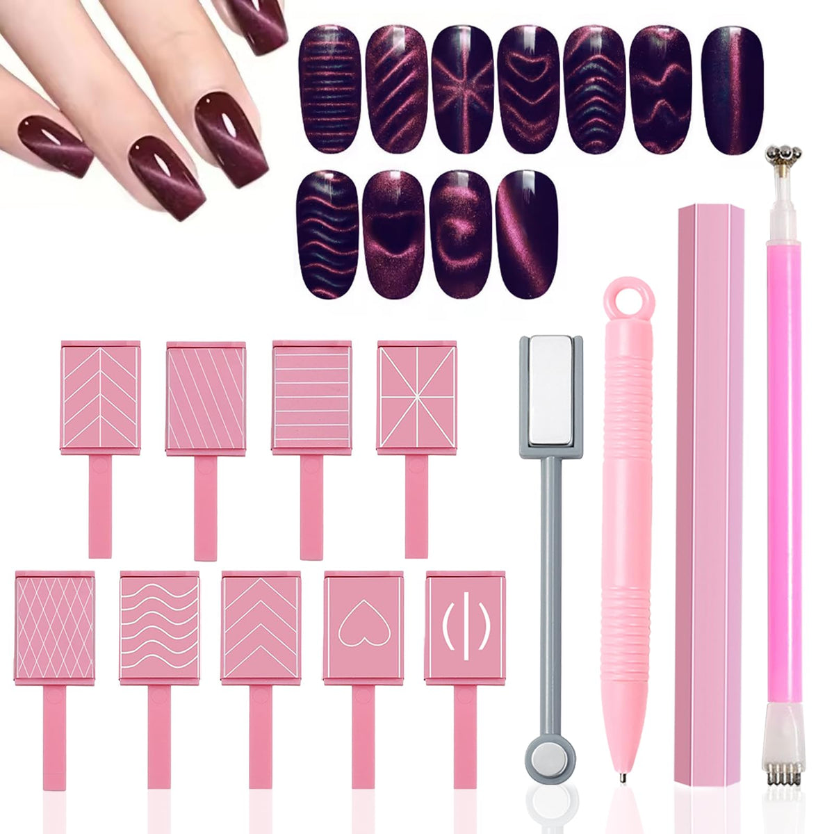 Silpecwee 13Pcs Cat Eye Magnet Set For Nail Art - Super Magnetic Nail Polish Tool Accessories