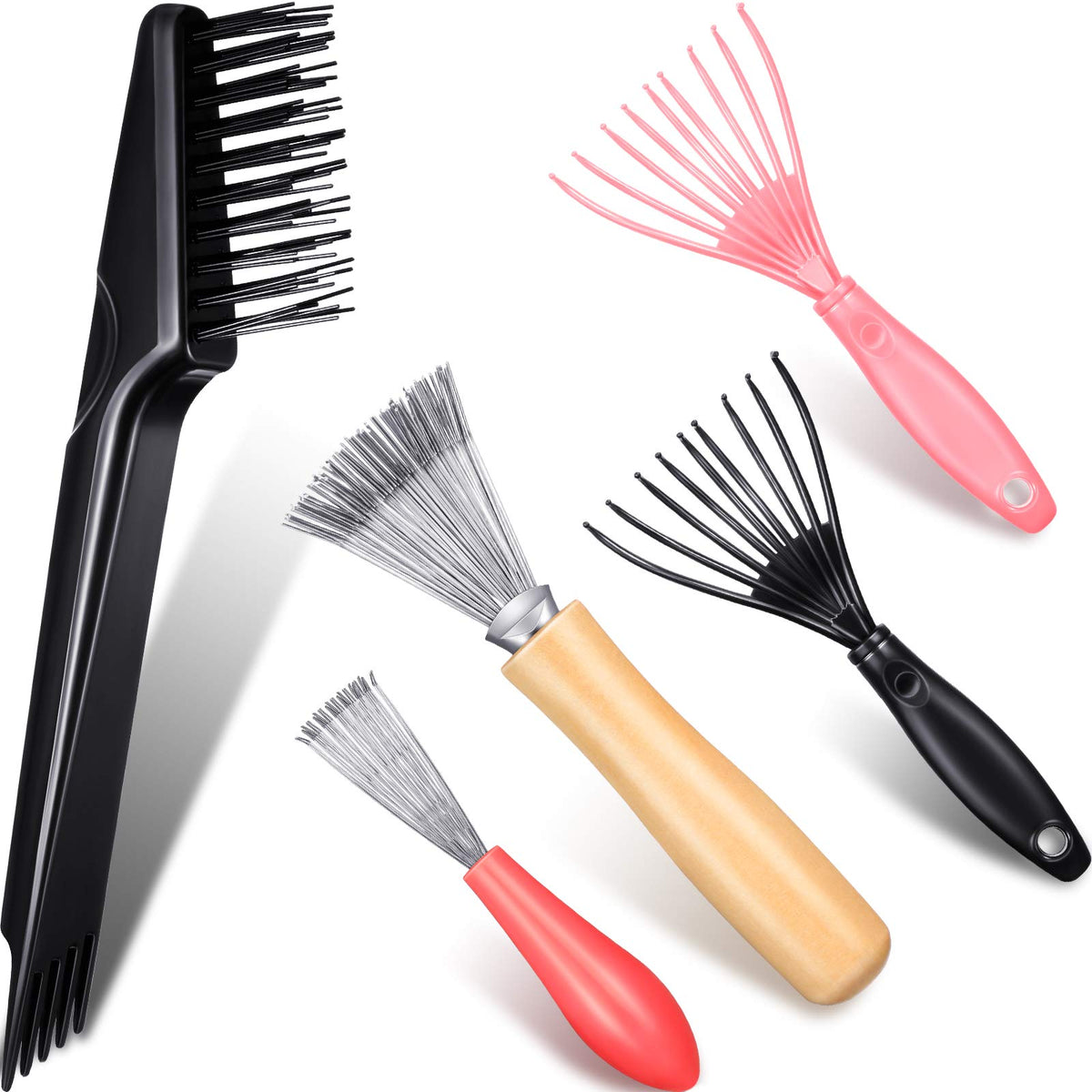 Patelai 5-Piece Comb Cleaner Set - Rake, Brush & Tool For Hair & Dust Removal, Black