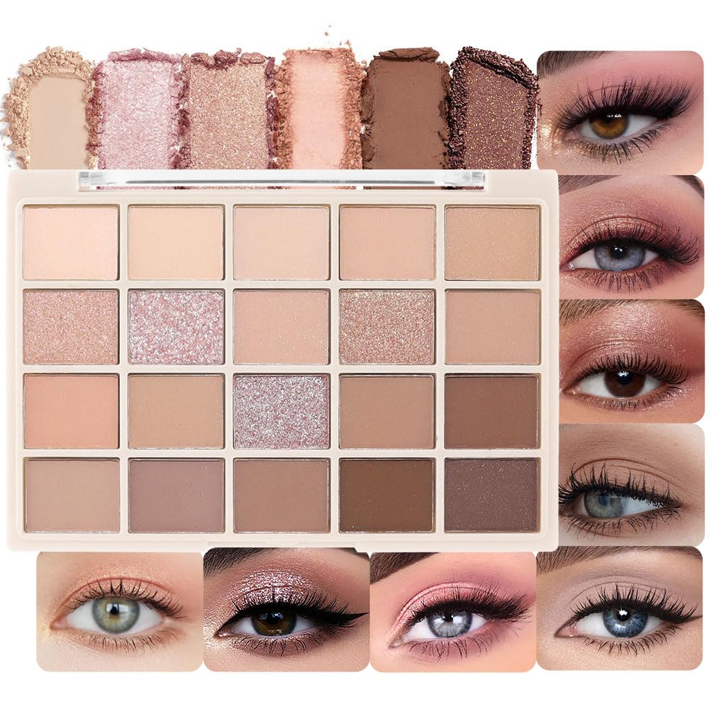 Cakaila 20 Colors Matte Eyeshadow Palette - Rose Gold Dark Brown, Long Lasting & Waterproof