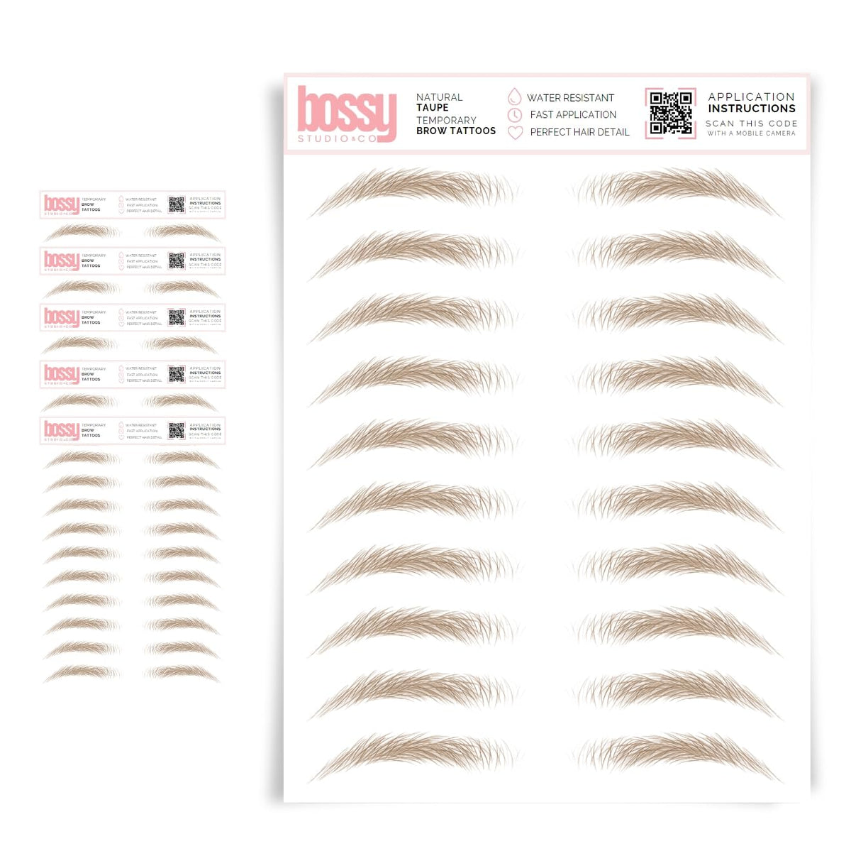 Brows By Bossy 5 Pack Waterproof Eyebrow Tattoos - Natural Taupe Peel Off Stickers For Men & Women