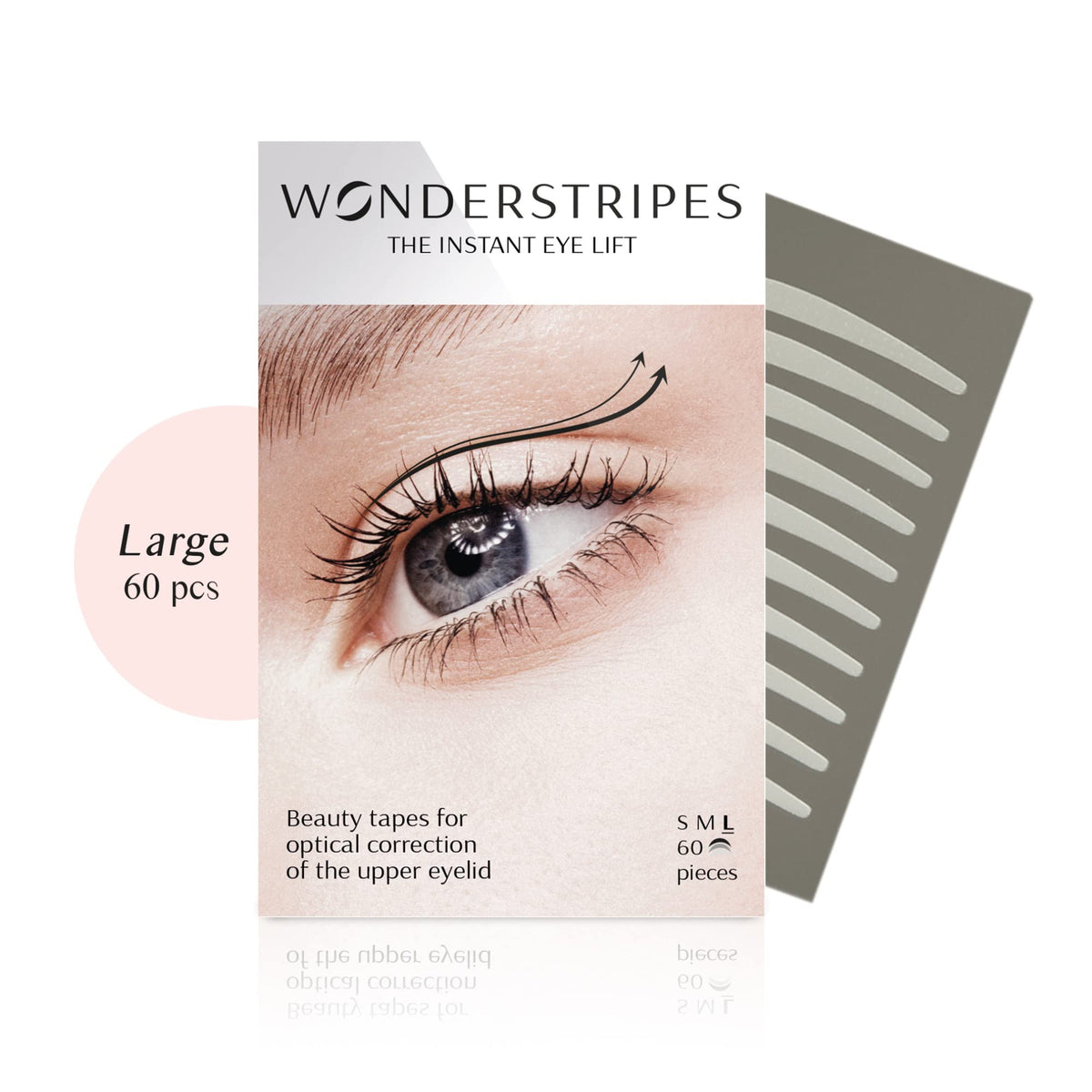 Wonderstripes Eyelid Tape For Hooded Eyes - Invisible Silicone Lifter Strips, Large (60 Pack)