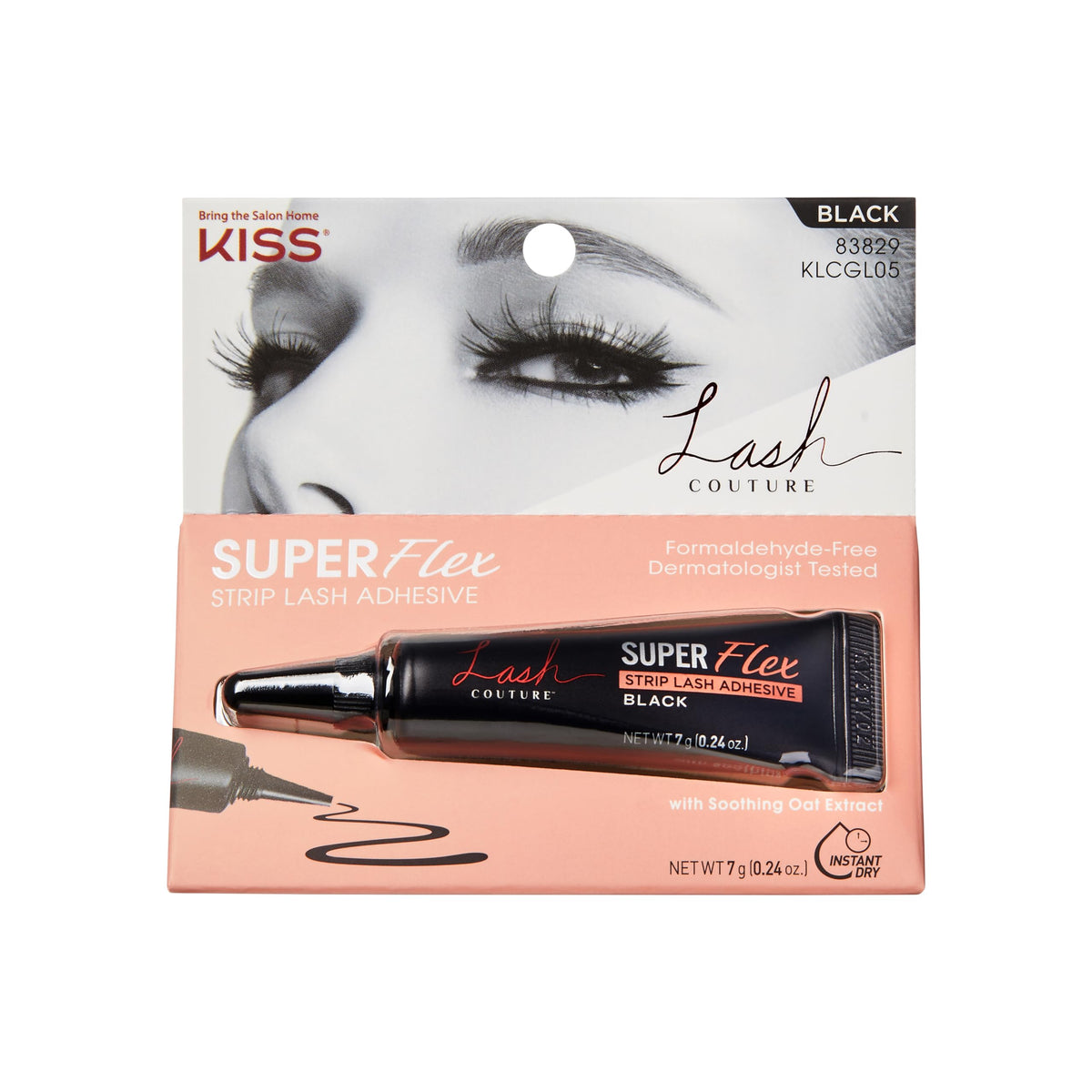 Kiss Lash Couture Black Strip Lash Adhesive With Oat Extract, Waterproof, 0.24 Oz.