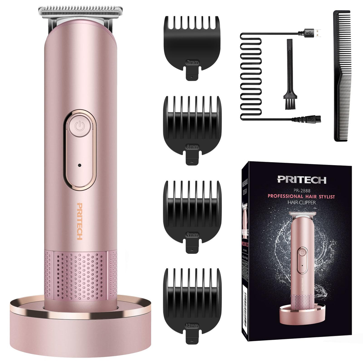 Pritech Waterproof Bikini Trimmer For Women, Electric Razor With Recharge Dock, Rose Gold