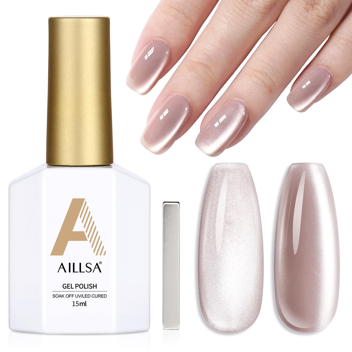 Aillsa Cat Eye Gel Nail Polish Nude Glitter 0.5 Oz - Reflective Shimmer Uv Gel For Diy Nails