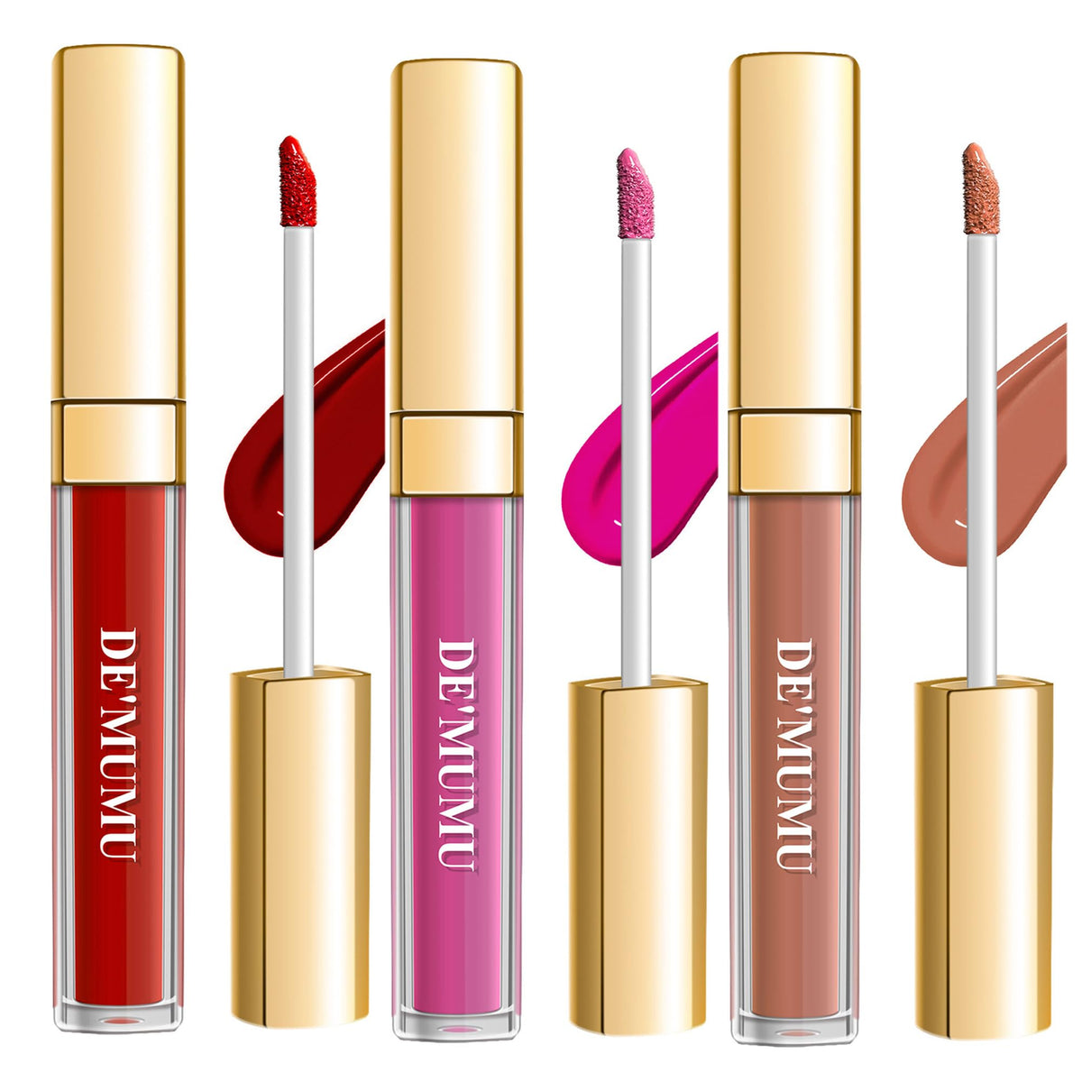 De'Mumu 3Pc Matte Liquid Lipsticks Set - Red, Nude & Pink, Cruelty Free, Long Lasting Makeup