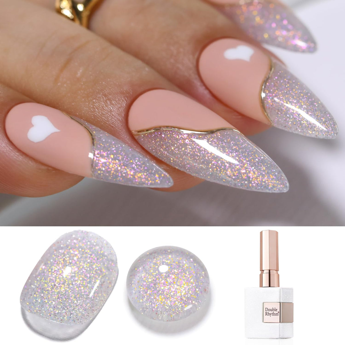 Double Rhythm Pink Glitter Gel Polish 15Ml - Holographic Magnetic Nail Art For Diy & Salon