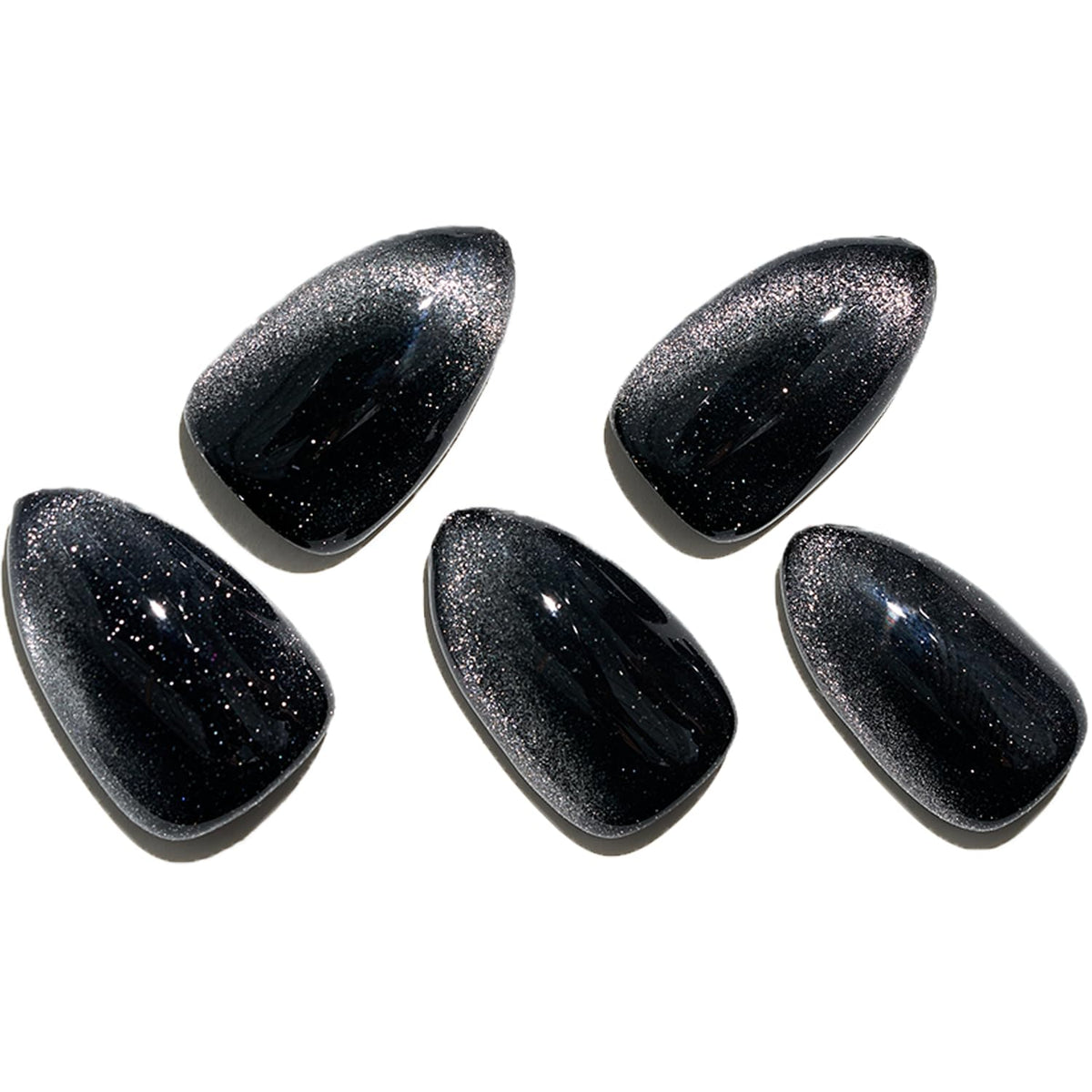 Glamermaid Cat Eyes French Tip Press On Nails - Black Gel Fake Nail Set, Ombre Glitter