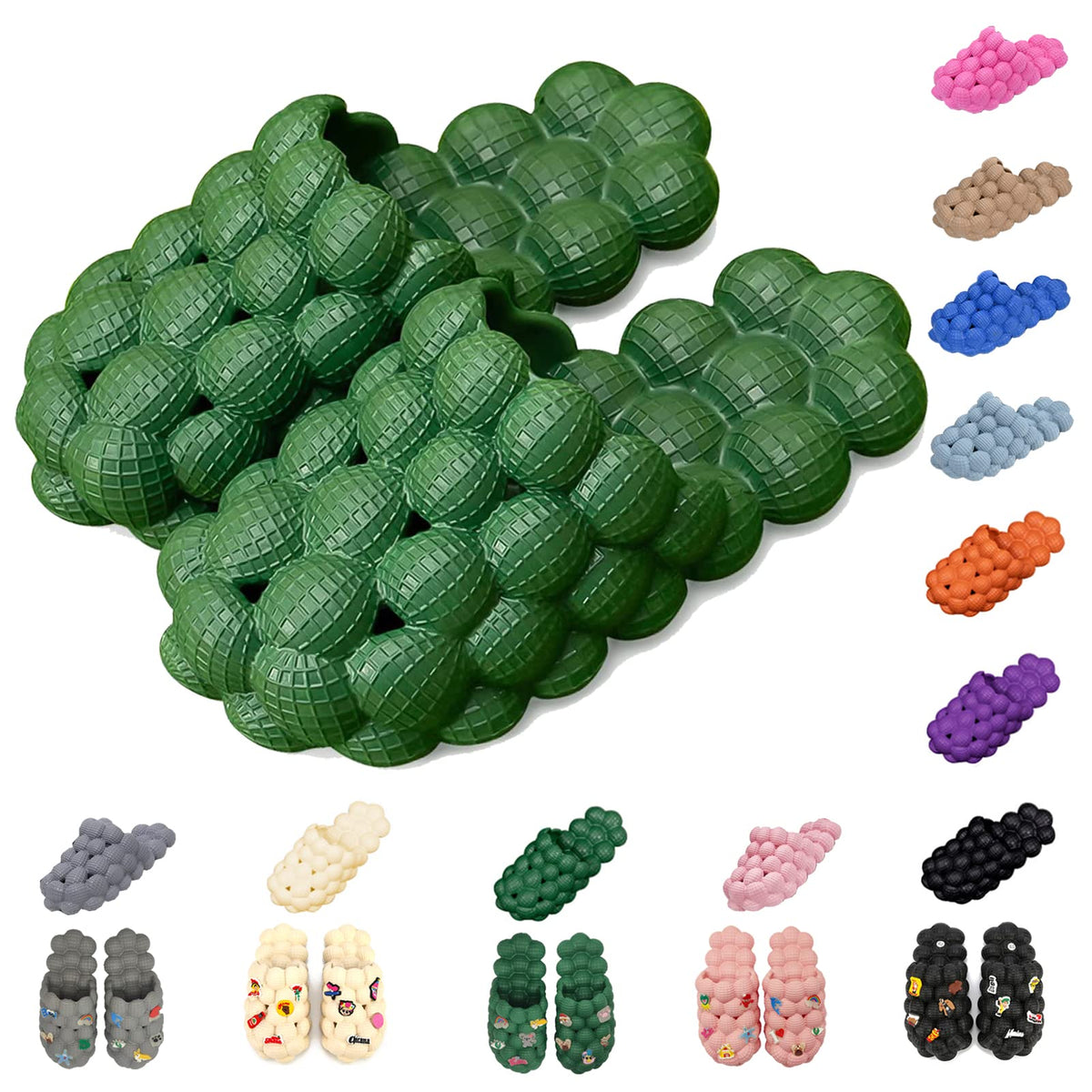 Aiminuo Bubble Slides Slippers For Men & Women, Non-Slip Golf Ball Massage Spa Sandals, Green