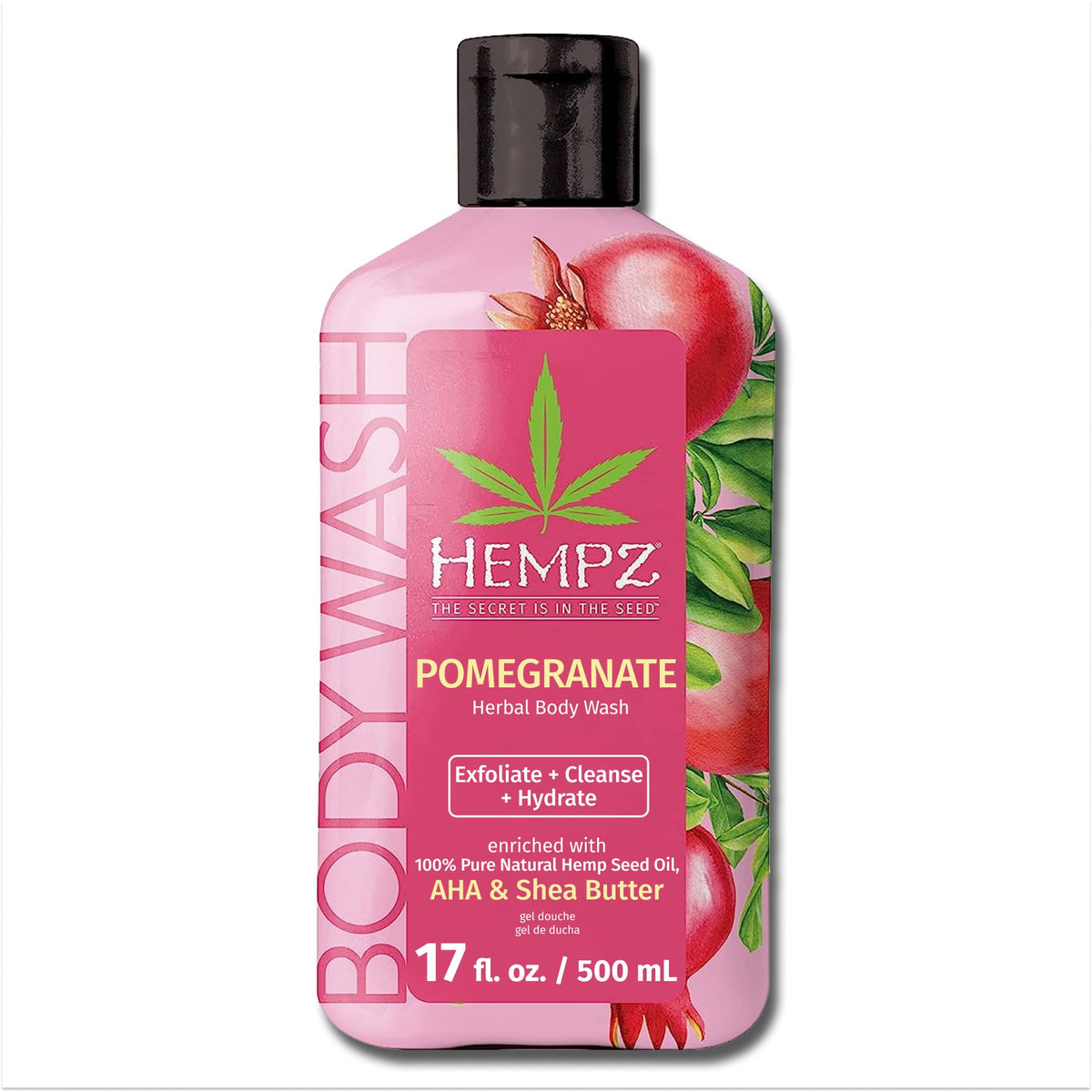 Hempz Pomegranate Body Wash - Hydrating, Exfoliating, Sensitive Skin, 17 Fl Oz