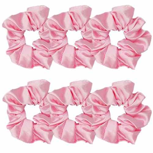 Sufermoe 6 Pcs Pink Satin Hair Scrunchies - Soft Ponytail Holders for Women & Girls