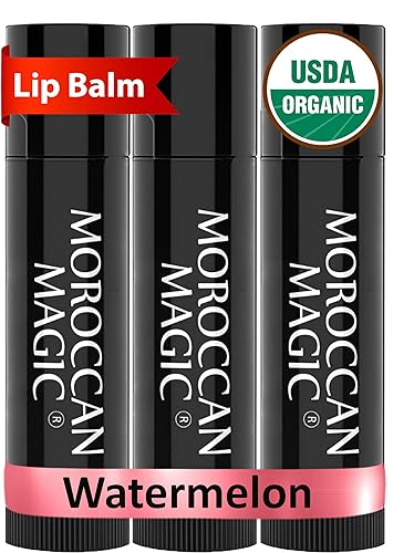 Organic Moroccan Magic Lip Balm 3 Pack - Watermelon, Natural Argan, Vitamin E, Non-Toxic