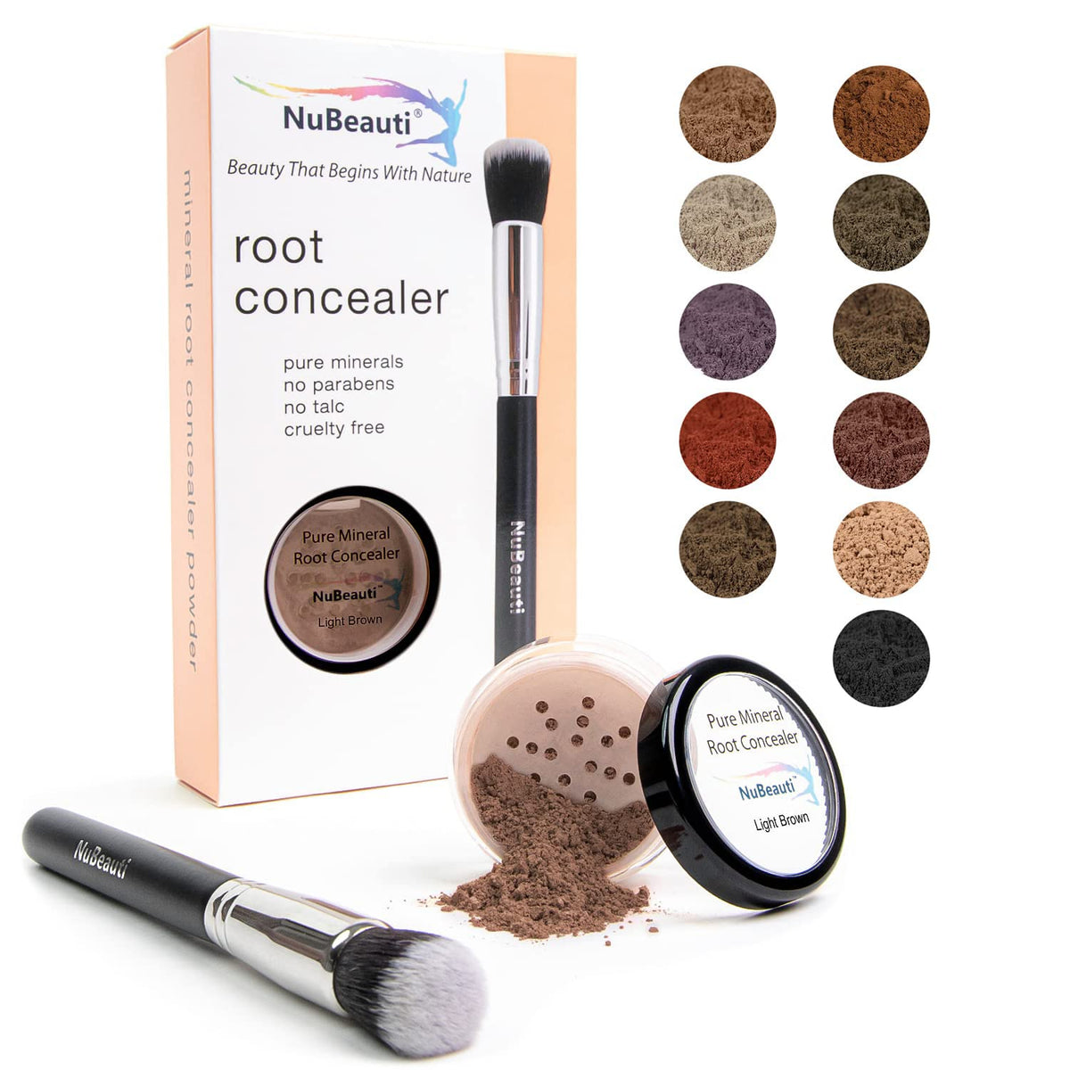 Nubeauti Hair Root Touch Up Powder - Light Brown, 11 Shades, Fragrance-Free, 2 Piece Set