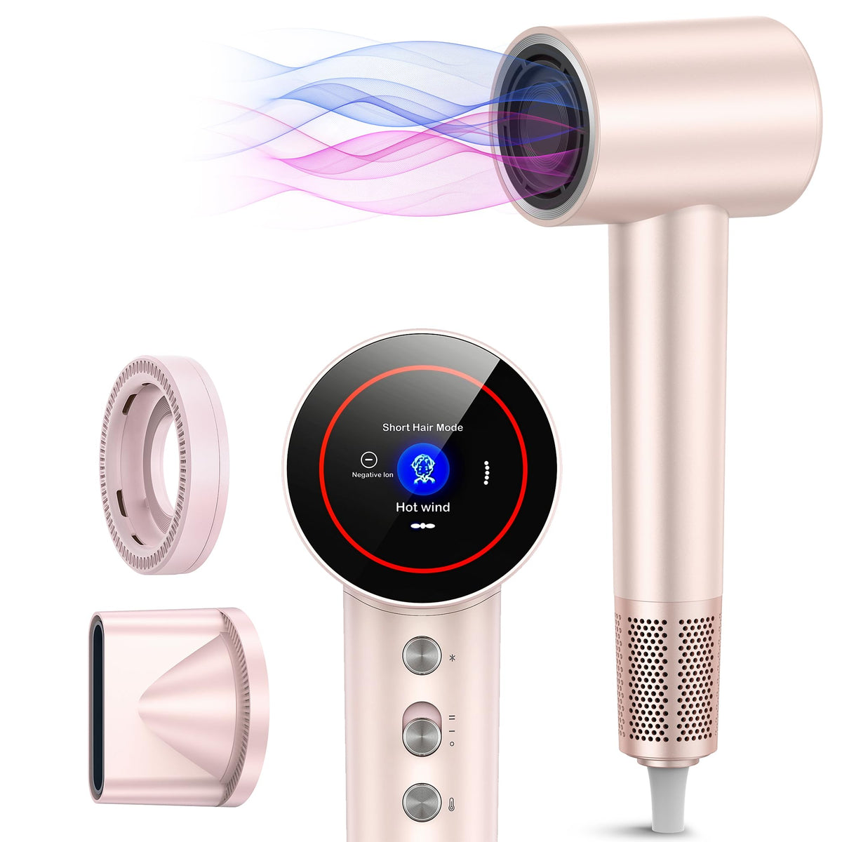 Bomidi Pink Hair Dryer - Ionic Blow Dryer With 110,000 Rpm, Hd Display, 5 Modes & Low Noise