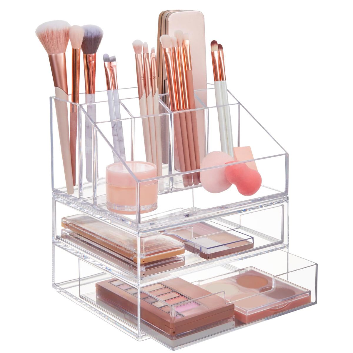 STORi Clear Makeup Brush Holder & Organizer Set - Stackable Plastic for Brushes & Cosmetics