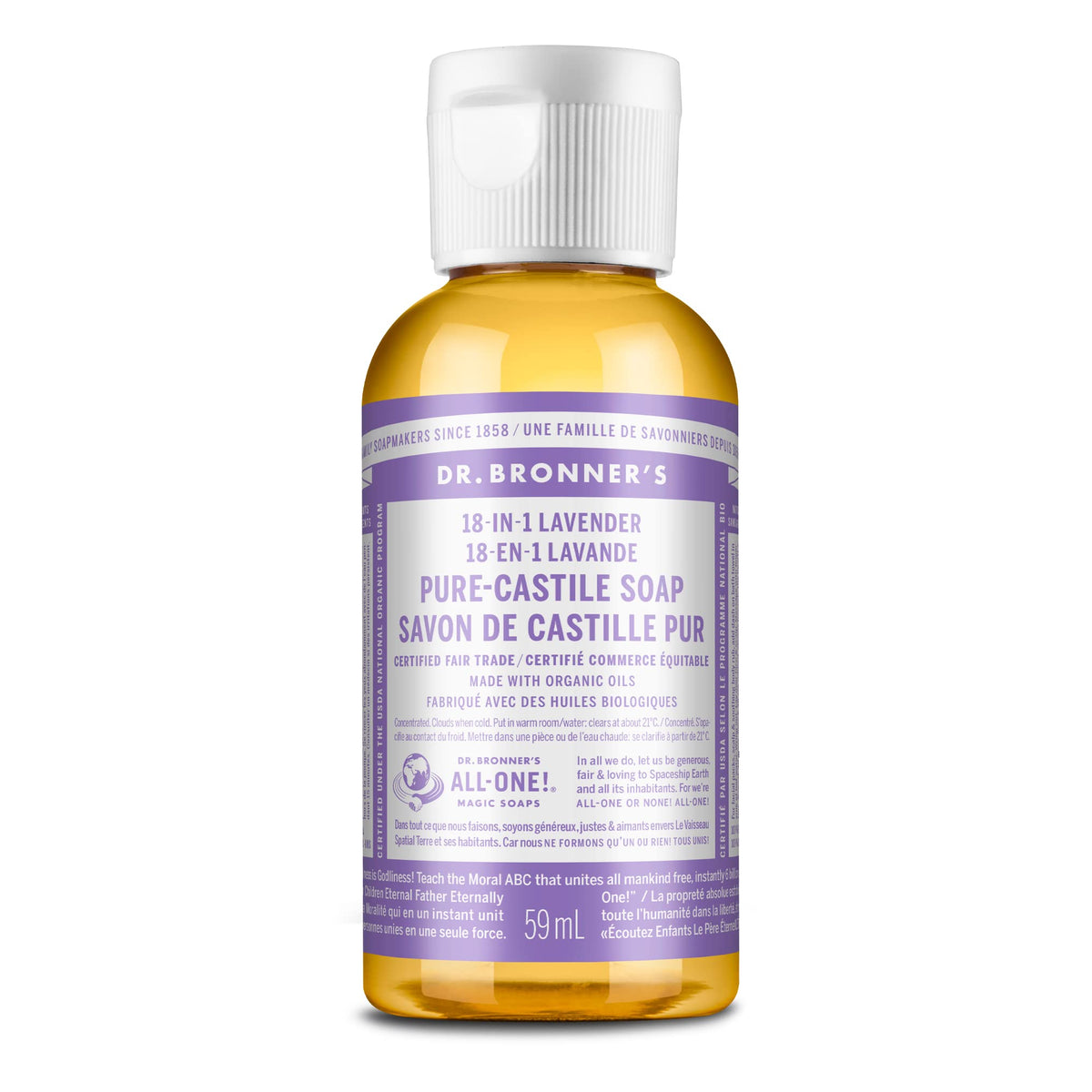 Dr. Bronner'S Lavender Pure-Castile Liquid Soap, 2 Oz - Organic, Vegan, 18-In-1 Uses