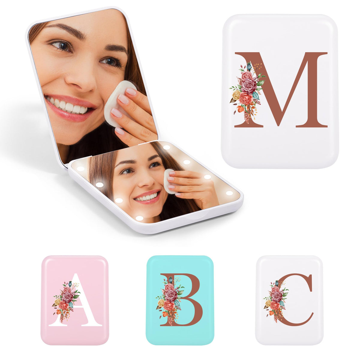 Stini Compact White Lighted Makeup Mirror - Monogrammed Gifts For Mom, Mother In Law, Bride