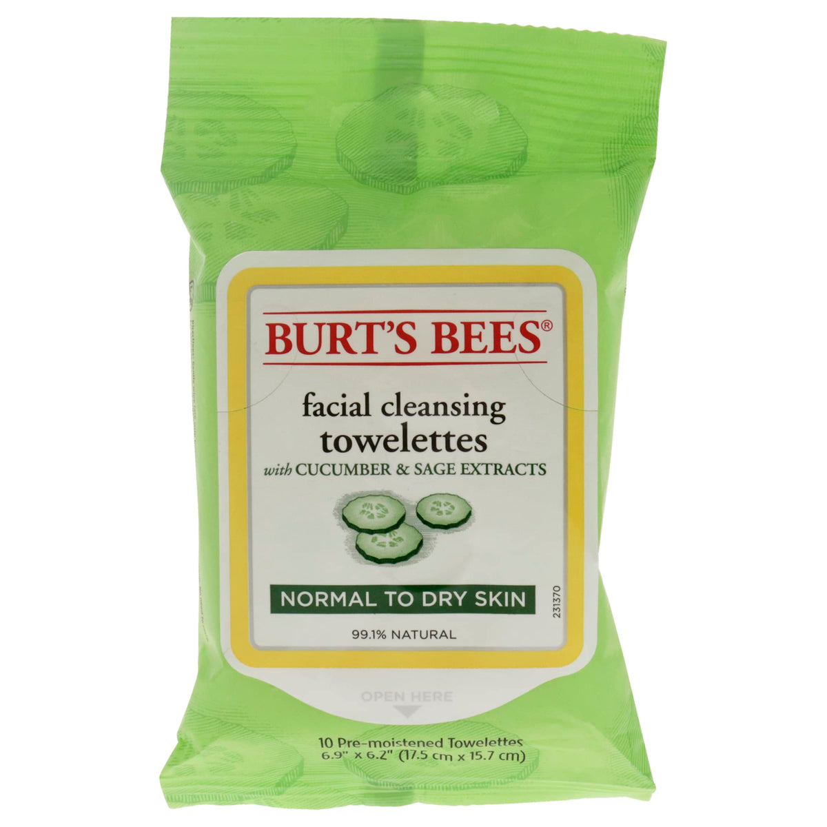 Burts Bees Facial Cleansing Towelettes  Cucumber  Sage  10 Count