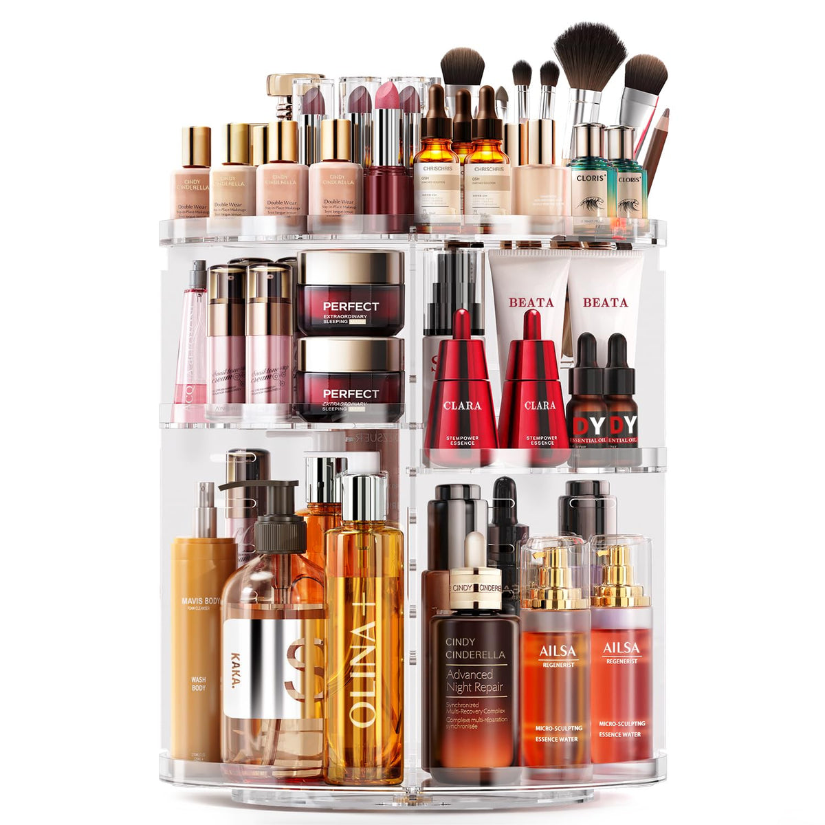 Auxmir Acrylic Rotating Makeup Organizer - 7 Adjustable Layers, Spinning Skincare & Cosmetic Carousel