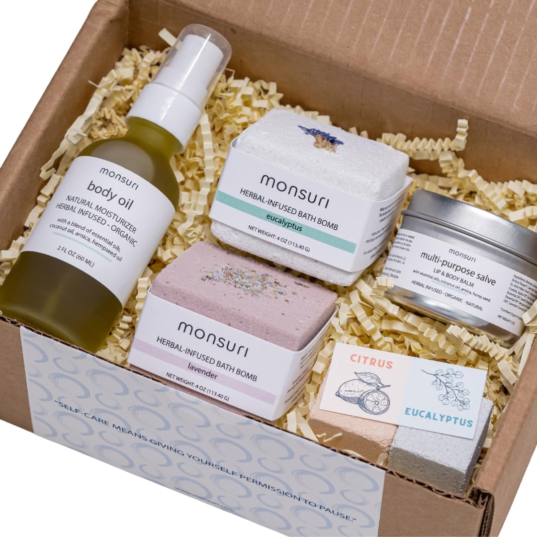 Monsuri Self Care Spa Kit - 5 Piece Natural Bath Accessories & Skincare Gift For Women