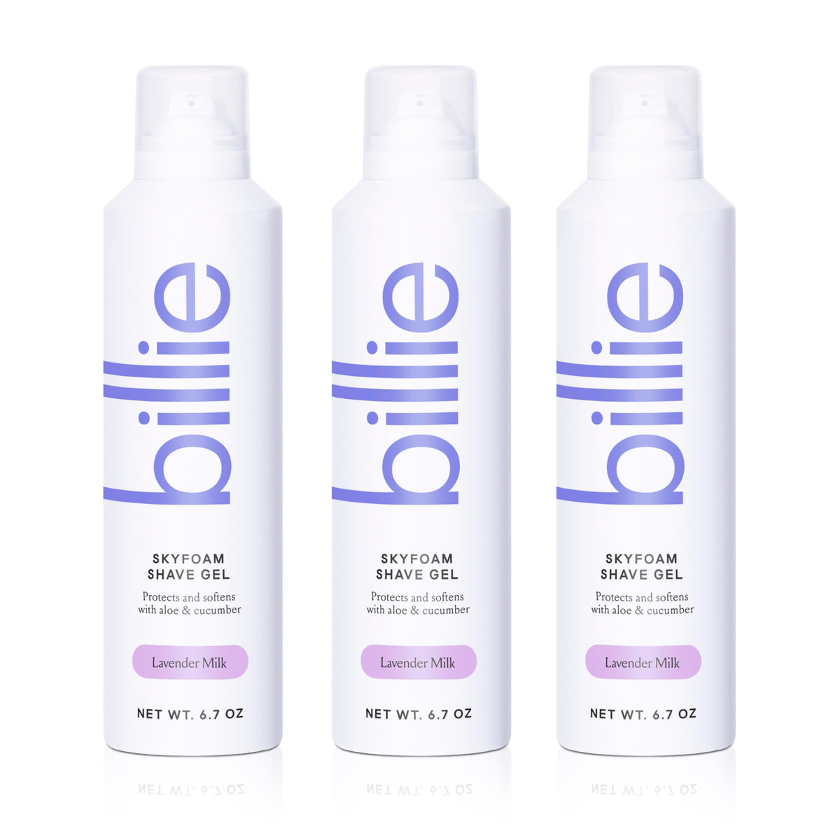 Billie Skyfoam Shave Gel - Lavender Milk, Water-Activated Foam, Aloe & Cucumber, 3-Pack