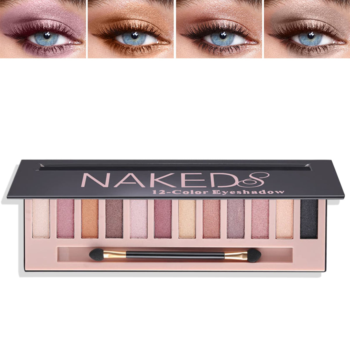 Fusang 12 Colors Naked Eyeshadow Palette - Matte & Shimmer, Long Lasting, Waterproof, Set With Brush