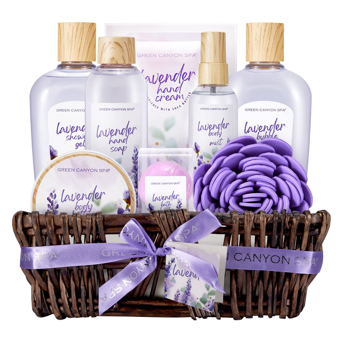 Green Canyon Spa Lavender Spa Gift Basket For Women, 10-Piece Bath Set - Perfect Mother'S Day Gift