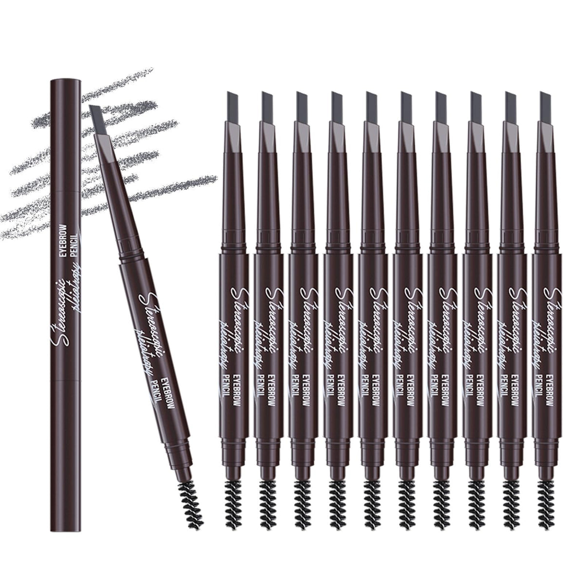 Berinist 12Pcs Grey Eyebrow Pencil Set - Waterproof, Retractable With Brow Brush For Women