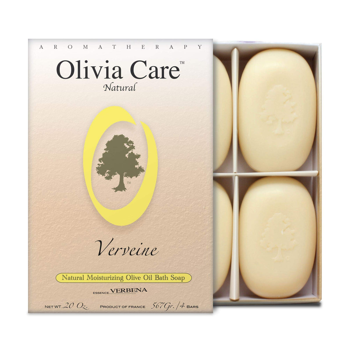 Olivia Care Organic Verbena Soap 4 Pack - Vegan, Hydrating, Natural, Made In Usa