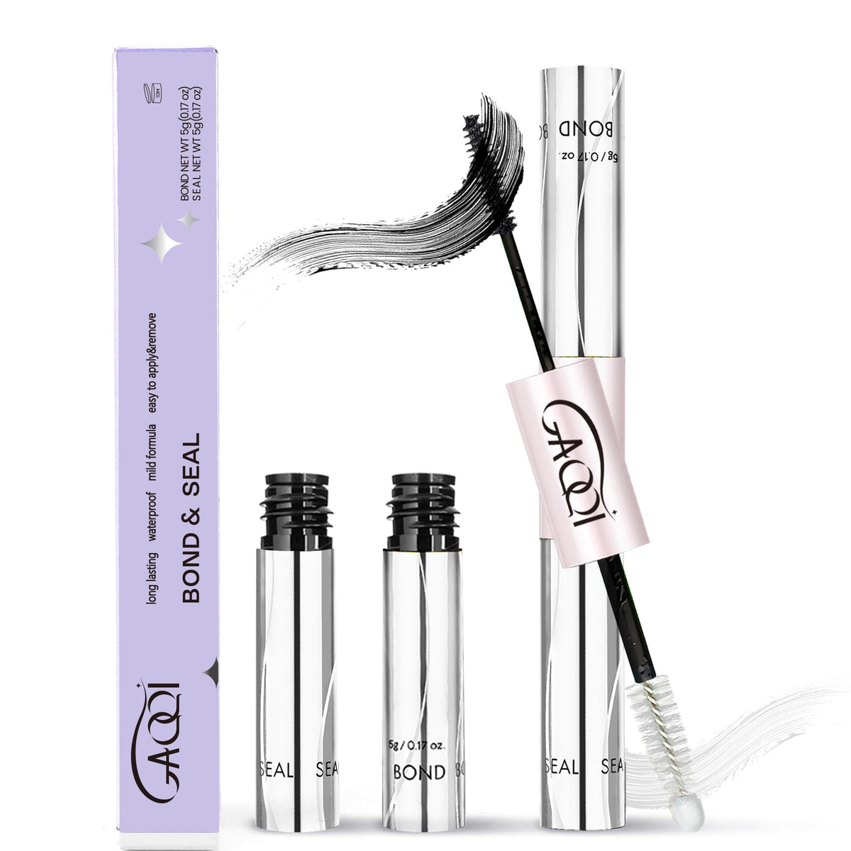 Gaqqi Waterproof Lash Cluster Glue - Long-Lasting Black Bond & Seal, Latex-Free (5Ml+5Ml)