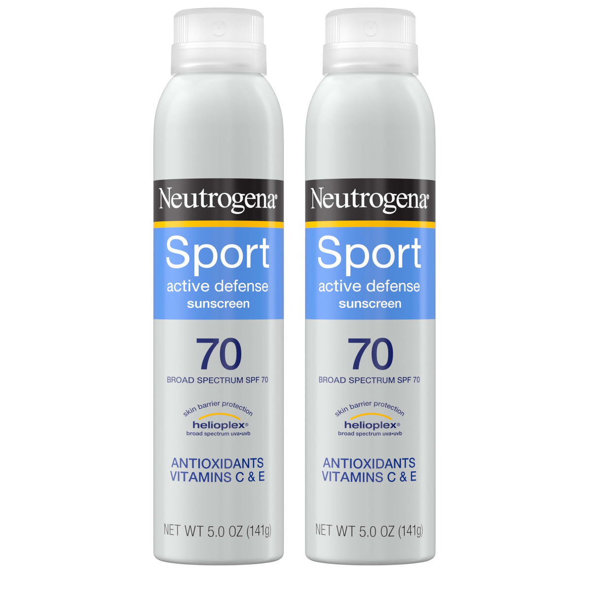 Neutrogena Sport Active Defense Spf 70 Sunscreen Spray, Oxybenzone-Free, Twin Pack, 5 Oz