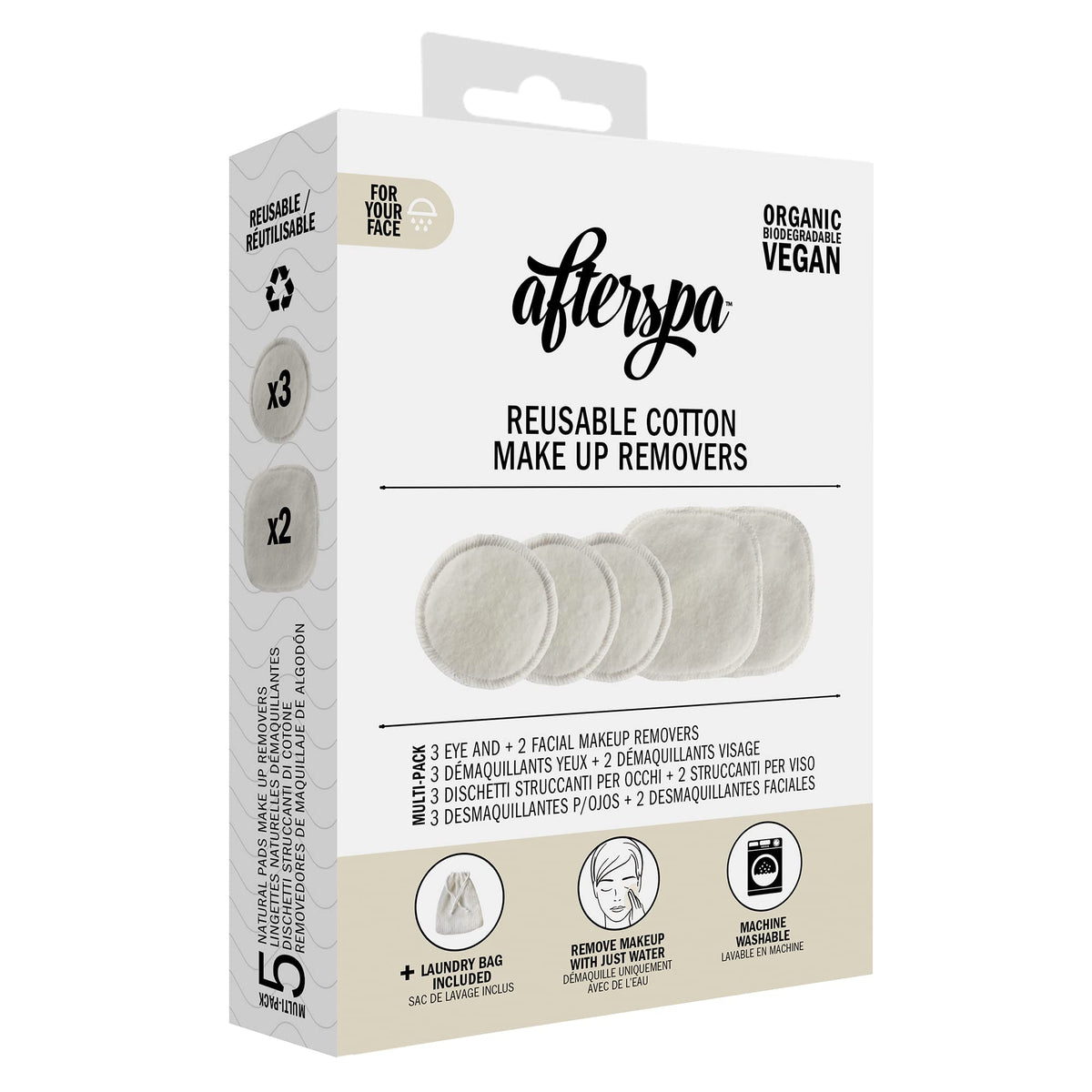 Afterspa Reusable Cotton Makeup Remover Pads - 5 Wipes, Machine Washable, Vegan, Cruelty-Free