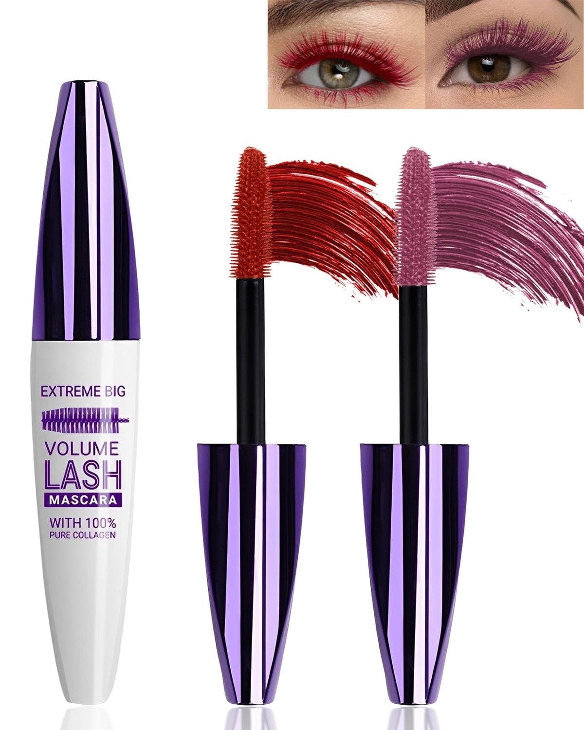 Lysdefeu 5D Burgundy & Bright Red Mascara - 2Pcs Waterproof, Smudgeproof, Volumizing Gift