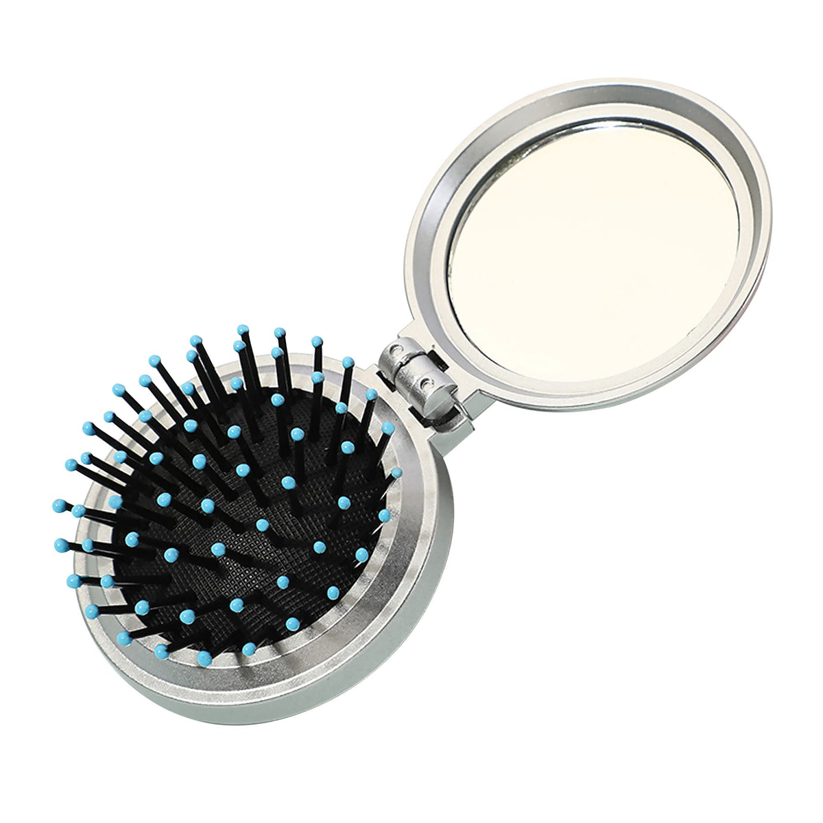 1St Choice Mini Folding Hair Brush With Mirror - Travel Size Compact Comb For Girls & Women