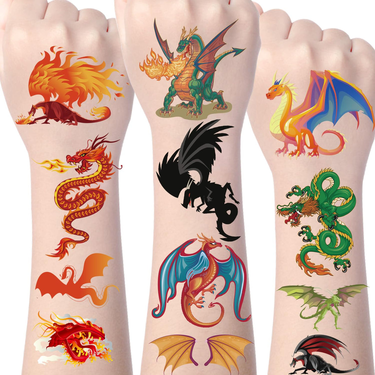 Wxiben 200+ Dragon Temporary Tattoos - Waterproof Stickers For Kids Birthday Party Decor