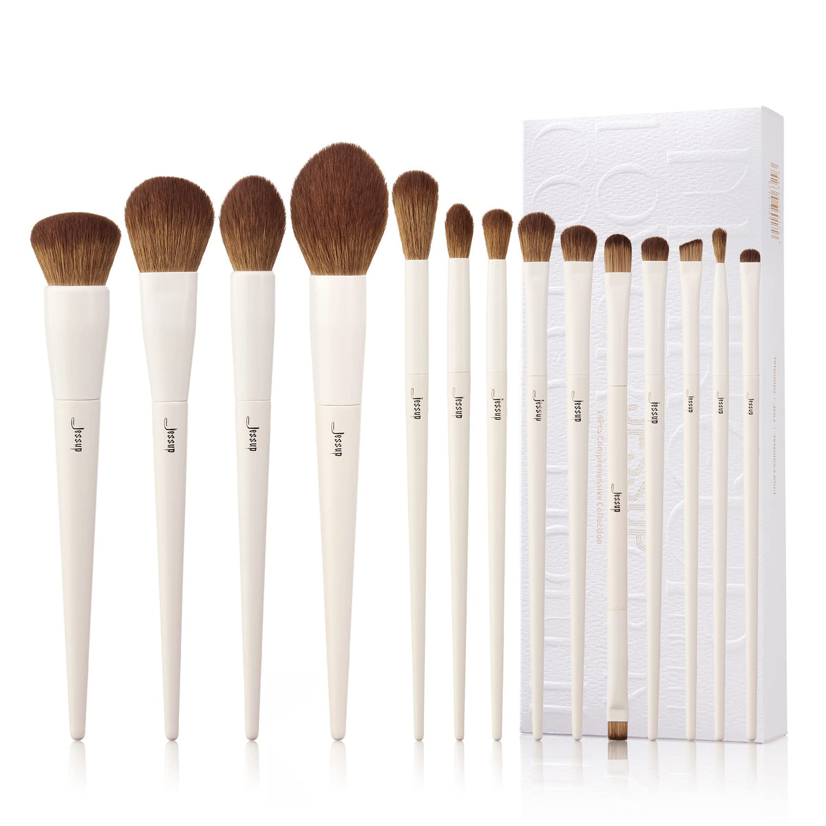 Jessup 14Pcs Makeup Brush Set - Premium Synthetic Foundation, Blush, And Eye Shadow Brushes, Light Grey