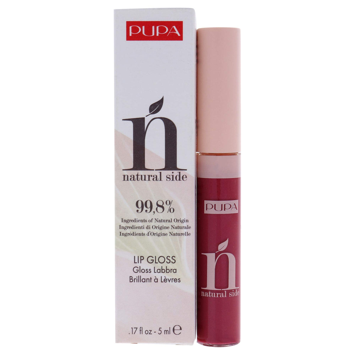 Pupa Milano Natural Side Lip Gloss - High Shine, Nourishing, 006 Crystal Fuchsia, 0.17 Oz