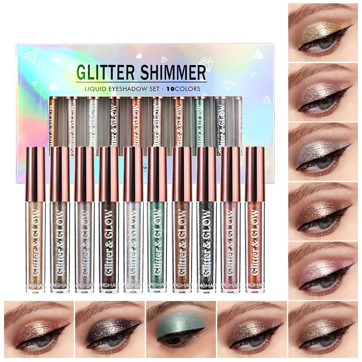 Sumeitang 10 Colors Liquid Eyeshadow Set - Quick-Drying, Waterproof, Long Lasting Eye Makeup