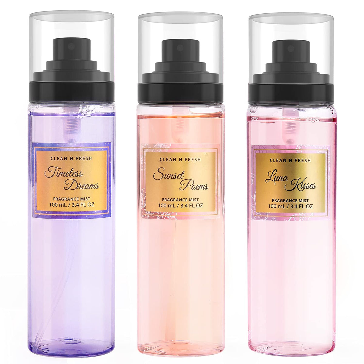 Clean-n-Fresh Body Spray for Women, 3-Pack Mist, 3.4 Fl Oz Each, Total 10.2 Oz