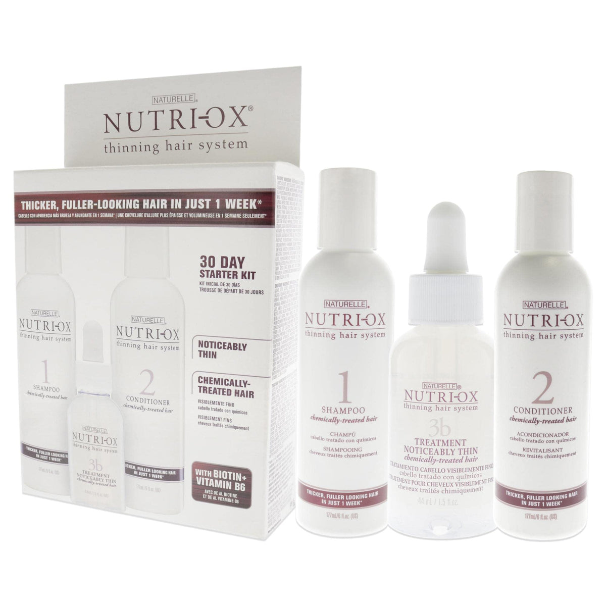 NUTRI-OX Extremely Thin Hair Starter Kit - 3 Pc Gift Set, Cranberry, 2.5 oz Each