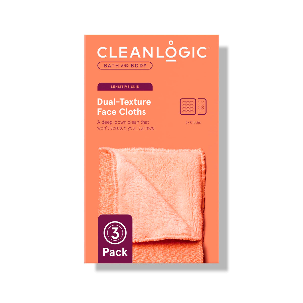 Cleanlogic Exfoliating Dual-Texture Face Cloths, 3 Pack - Premium Cotton For Sensitive Skin